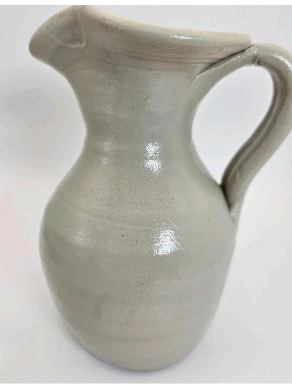Williamsburg Pottery Small Pitcher Gray Cobalt Blue Leaf Salt Glaze Collectible
